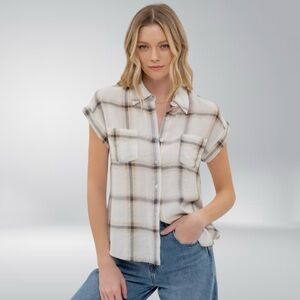Plaid Button Down Collared Short Sleeve Shirt